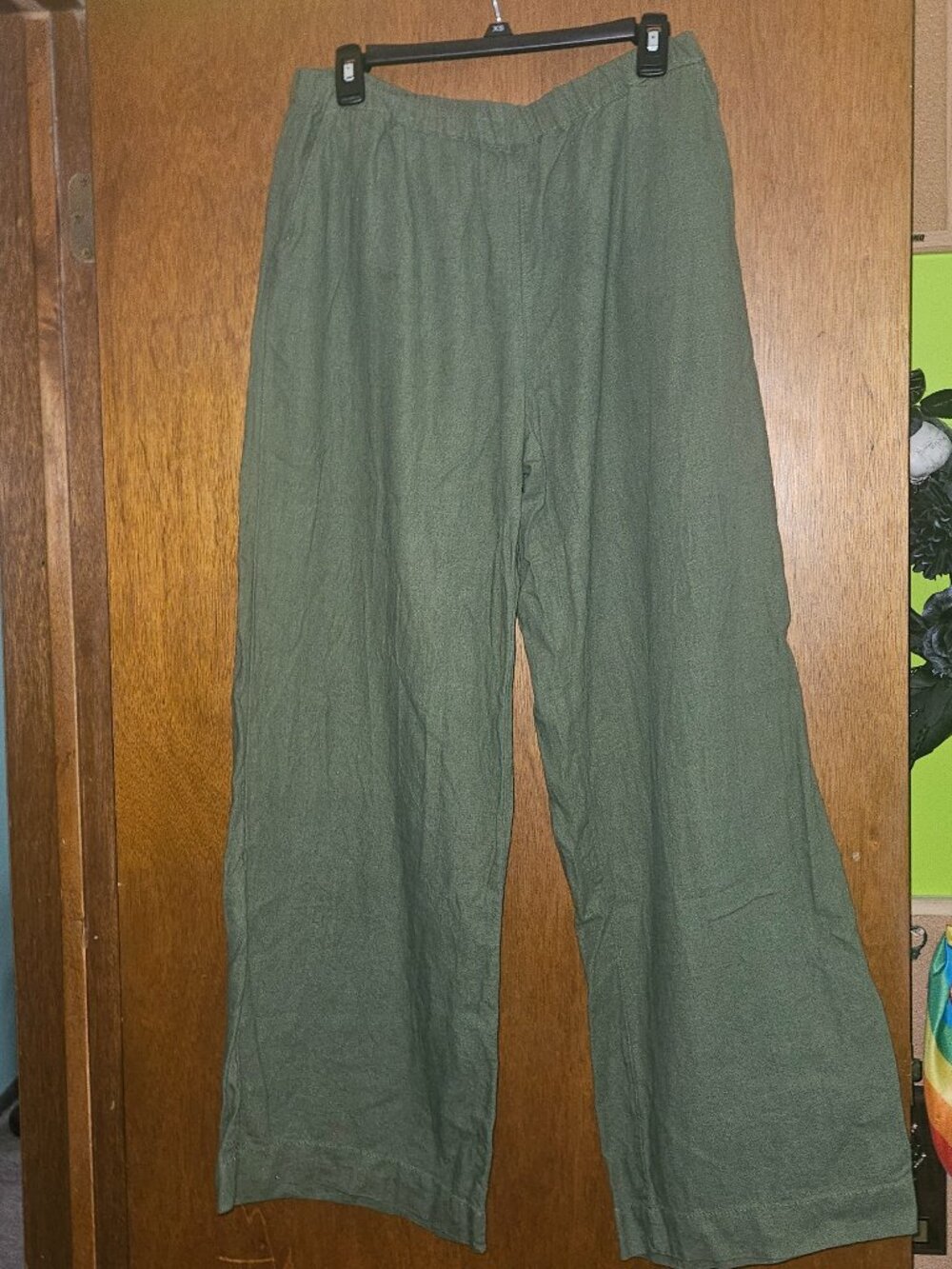 Caslon Olive Green Wide Leg Linen Blend Pants - Size Medium